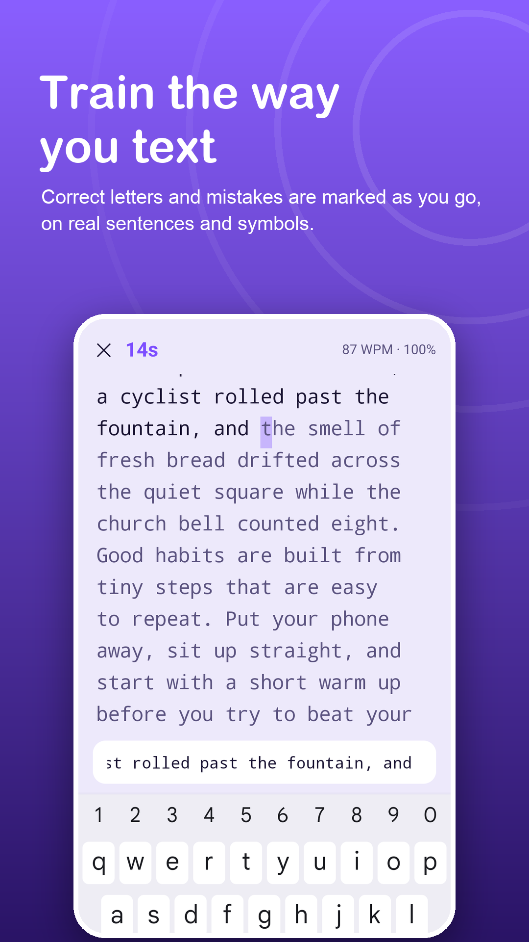 Paragraph test in progress with live WPM